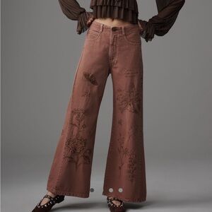 Anthropologie Chocolate Floral Flare Pants